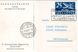 22.VIII.27 OFFIZIELE FLUGPOSTKARTE INT. FLUGMEETING ZÜRICH