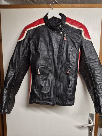 Veste moto cuir Segura noir rouge, taille 44