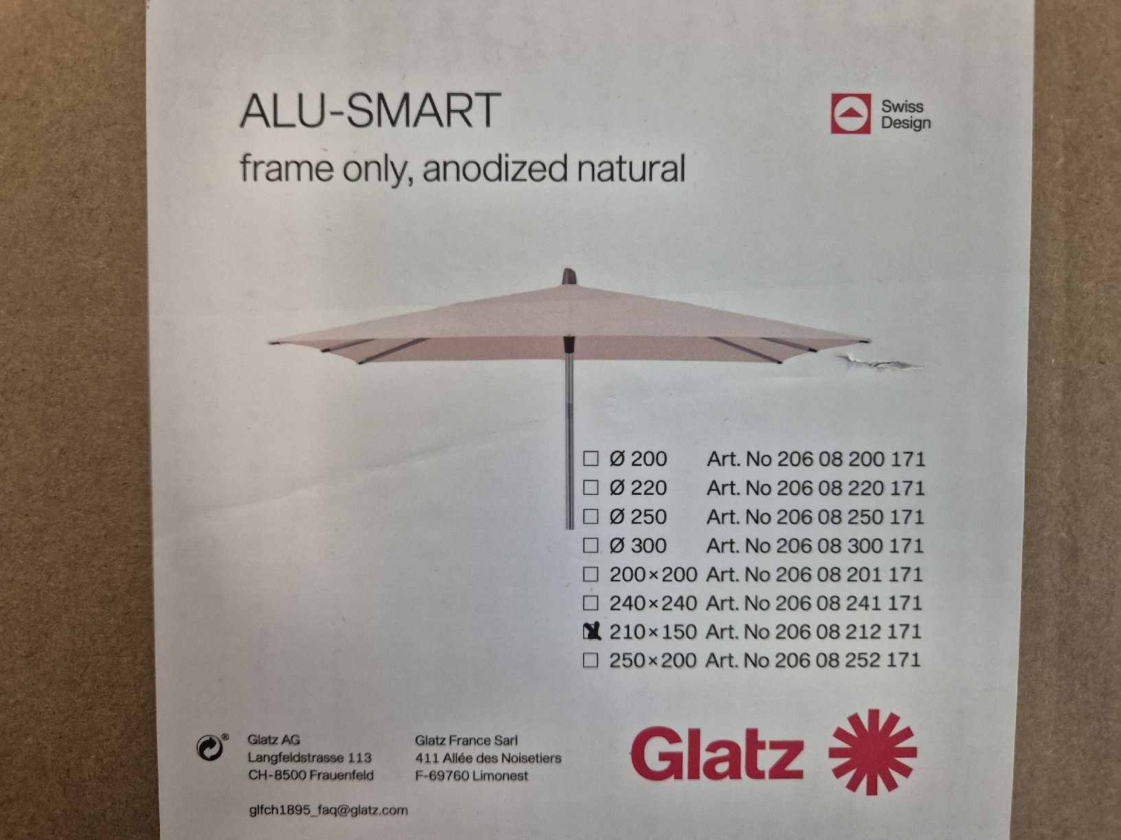 Glatz Sonnenschirme: Glatz Sonnenschirm 210x150cm – Neu und originalverpackt aus Thierachern von nat3634