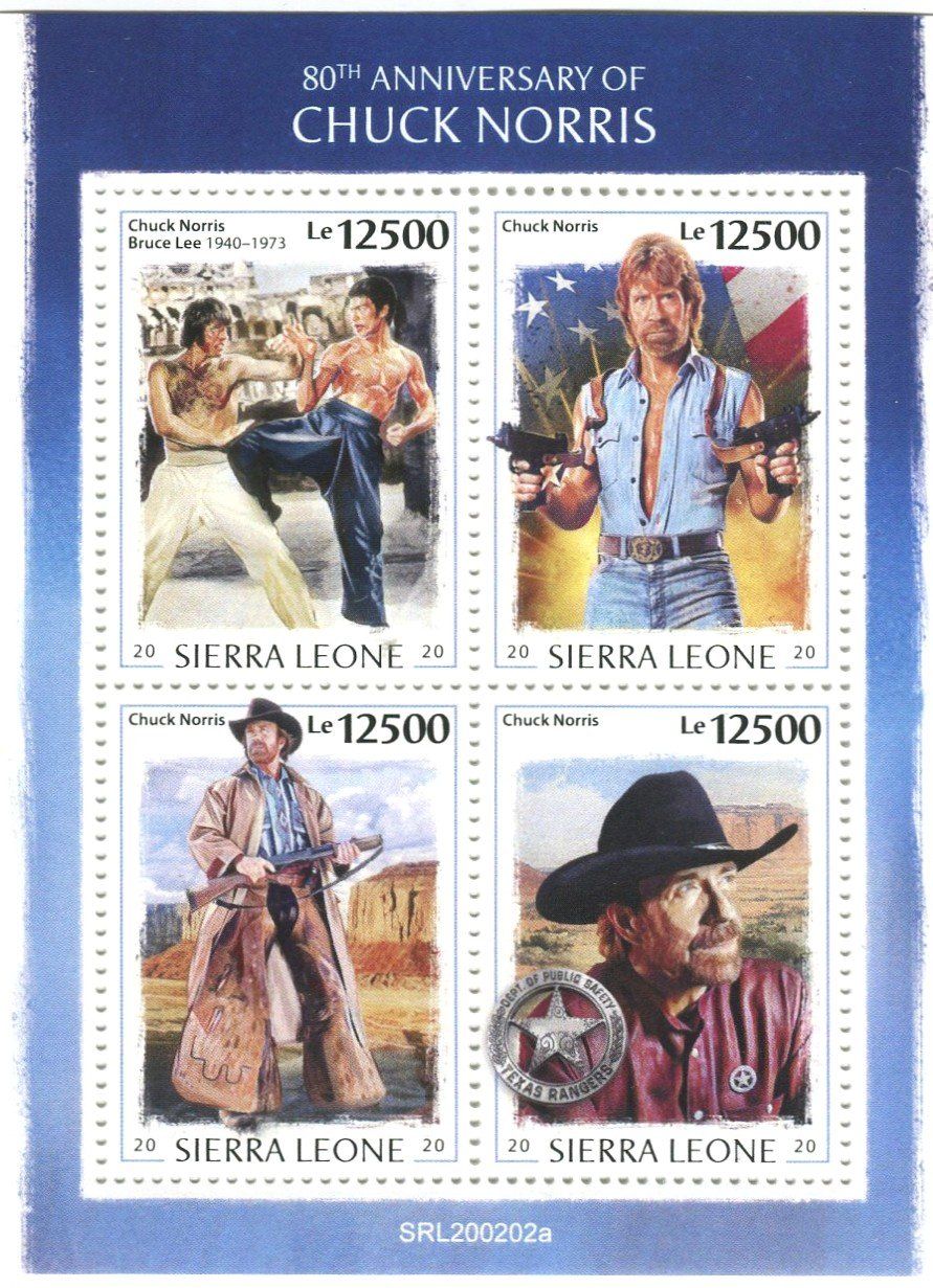 Tutti i francobolli: Block "Chuck Norris". Sierra Leone – Nuovo e nell'imballaggio originale da Basel venduto da Butsch5