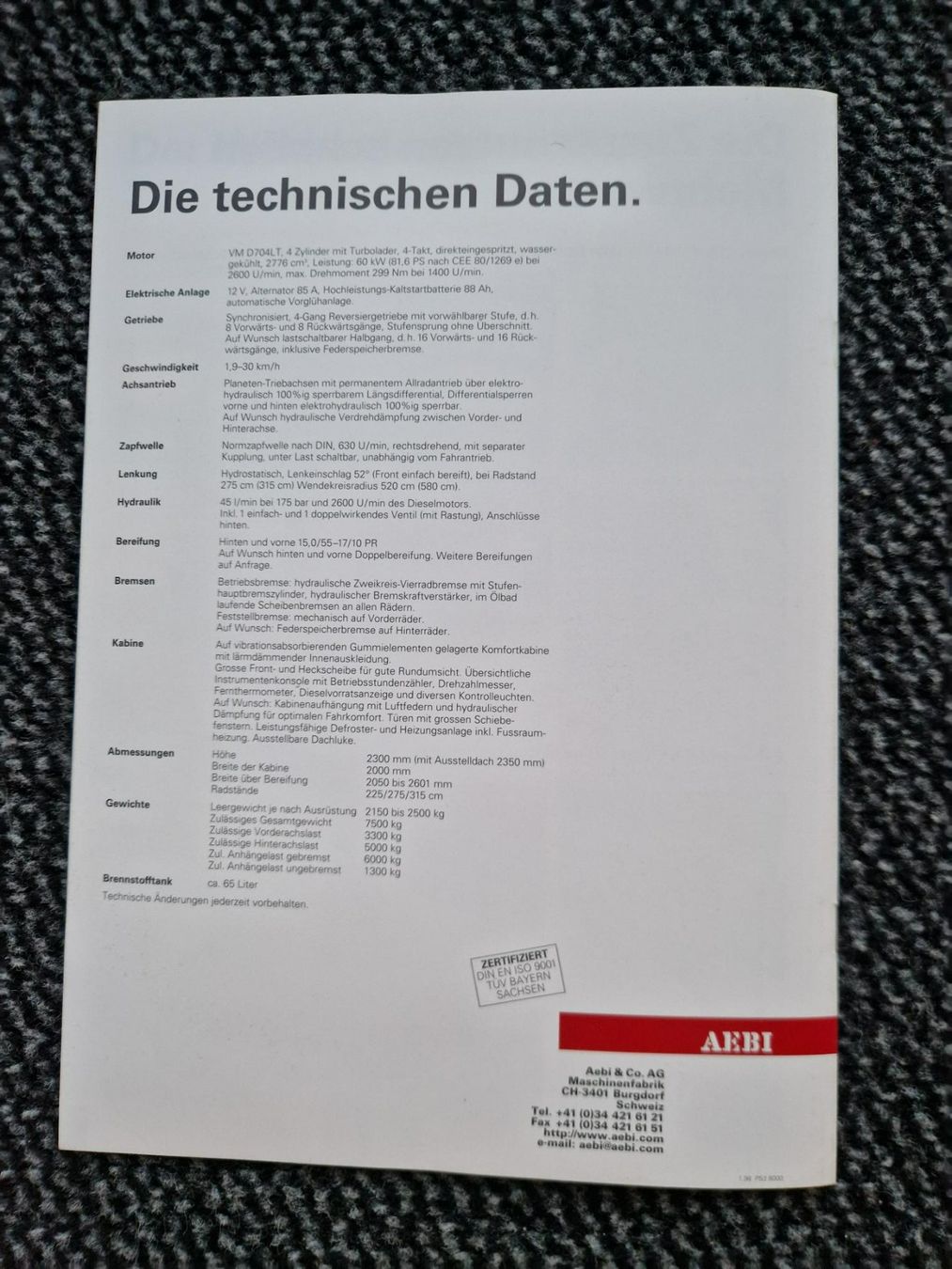 Aebi Trattori: Original Prospekt Aebi Transporter TP98 – Usato da Dürnten venduto da Bachtel84 4