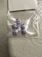 Porzellan Perlen Perles 8mm, blau, Blumen Motiv 6 Stück