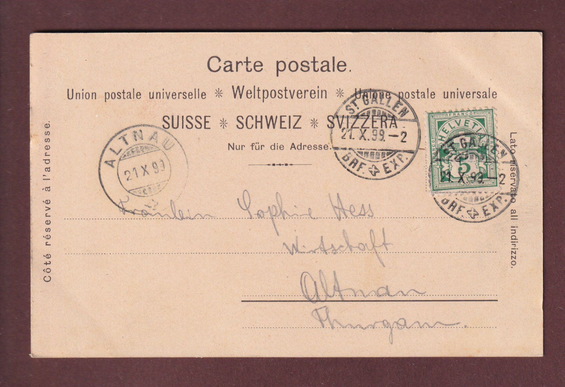 Cartoline postali: ST. GALLEN - Marktplatz - Tram - 1899 – Usato da Pully venduto da nicecards 1