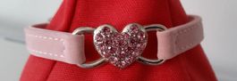 Katzenhalsband Rosa Samt mit Herz Strass  Sicherheitselastik
