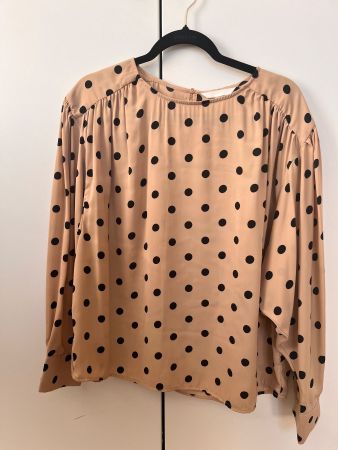 H&M Damenbluse Punkte Puffärmel Gr. M beige/schwarz