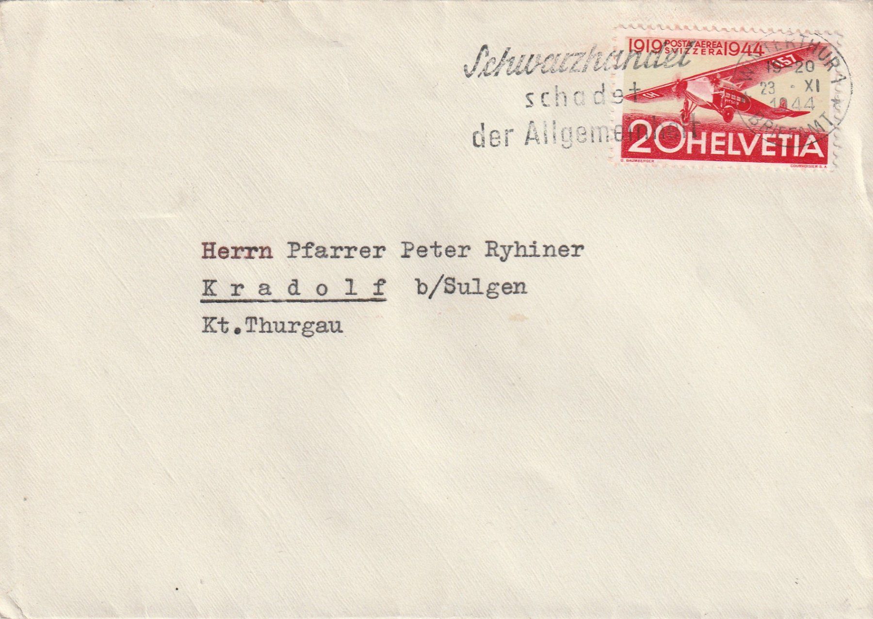 Tutti i francobolli: Flugpost Brief-Winterthur-Kradolf-1944 – Usato da uttwil venduto da Koehlerfred