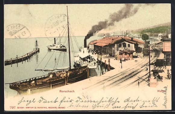 Cartoline postali: AK Rorschach, Hafen mit Dampfern, 1901 – Usato da Berlin venduto da bartko-reher