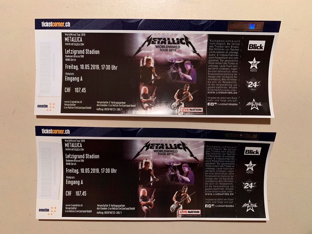 2 Metallica Tickets Kaufen auf Ricardo