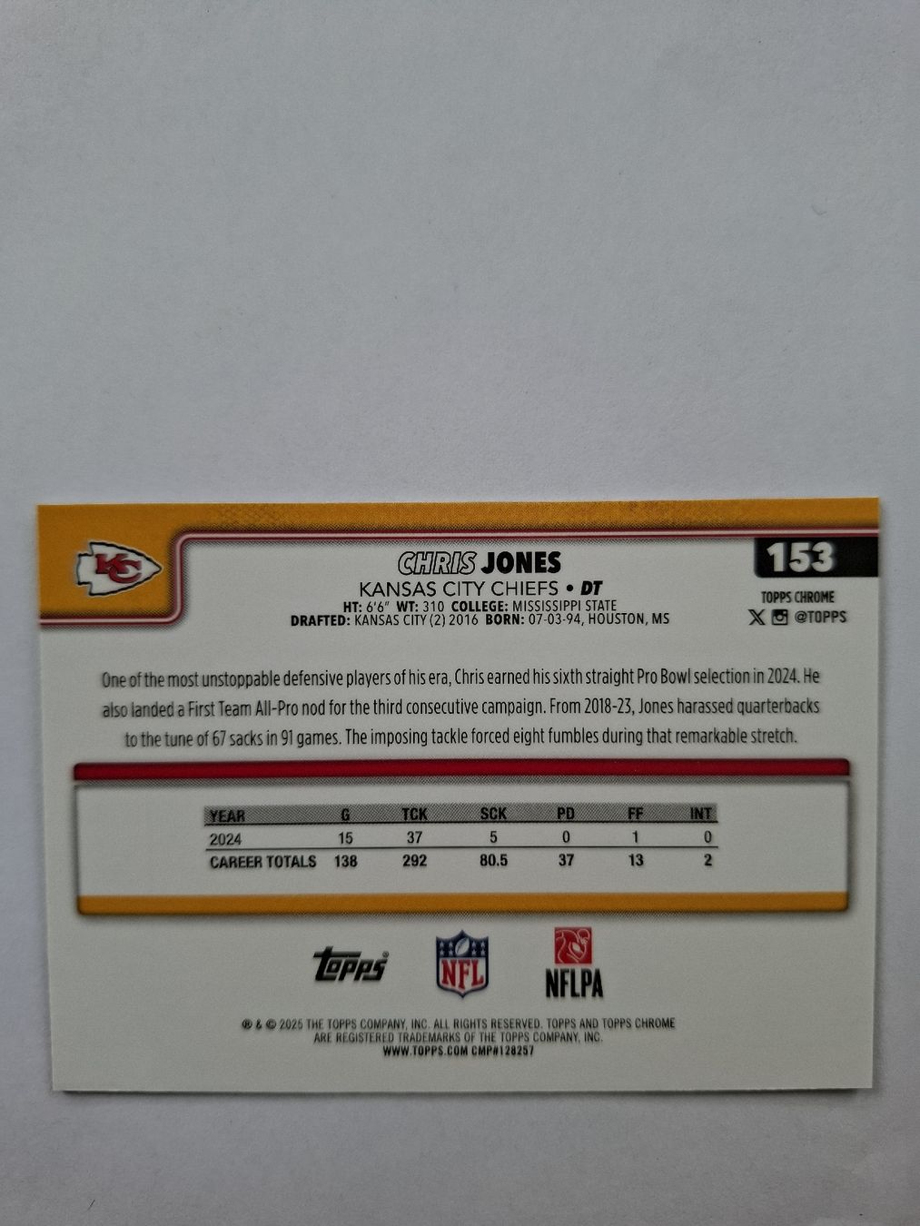 Topps Carte collezionabili: Topps NFL Chris Jones #153 Base card – Nuovo (secondo la descrizione) da Uznach venduto da Dennis.kuster 1