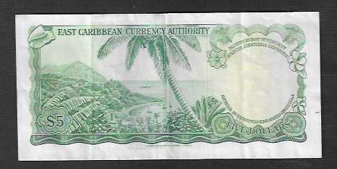 Banconote: East  Caribbean  5  Dollars  Gebraucht – Usato da Gordola venduto da coinsandnotes 1