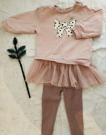 Pink Bow Tulle Dress + Leggings