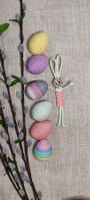 Osterdeko Hase & 6 kleine Eier, selbstgemachte Makramee