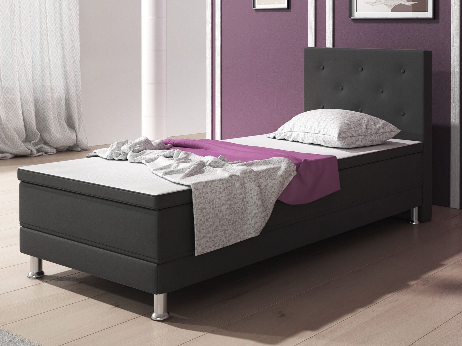 Letti: Boxspringbett 90x200 Anthrazit Hotelbett Einzelbettbett Bett – Nuovo e nell'imballaggio originale da Wallenwil venduto da toesstal-vertrieb 2