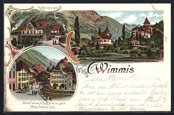 Cartoline postali: Litho Wimmis, Hotel Löwen, Buffet de la – Usato da Berlin venduto da bartko-reher