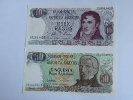 2 Banknoten Argentinien 10 und 50 Pesos, Zustand Wie Neu