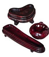 Coppia espositori cinesi in legno scuro laccato 3 pz