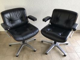 Paire de Fauteuils Giroflex design vintage en cuir noir 1970