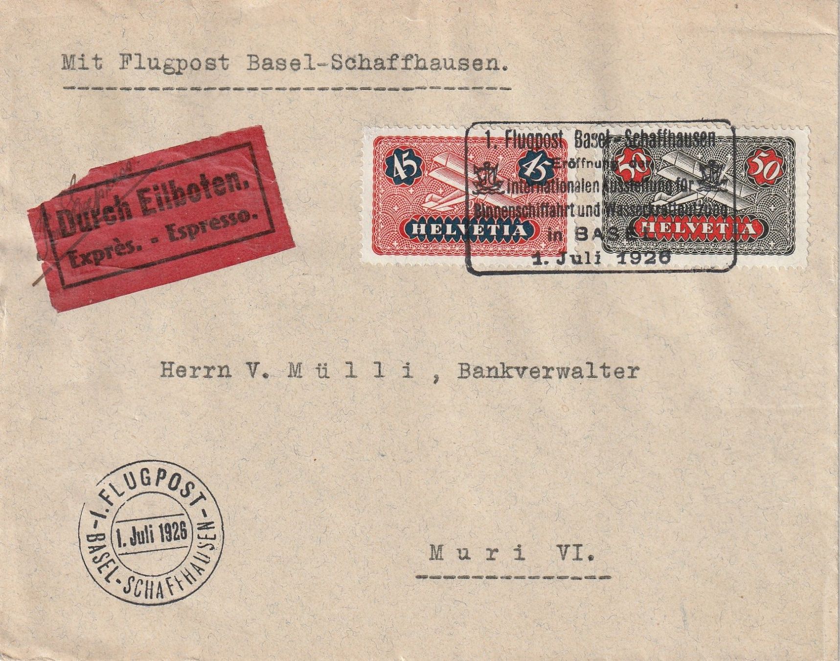 Tutti i francobolli: SF 26.3a, BASEL - SCHAFFHAUSEN, Fr 68.-- – Usato da Bure venduto da Tarif