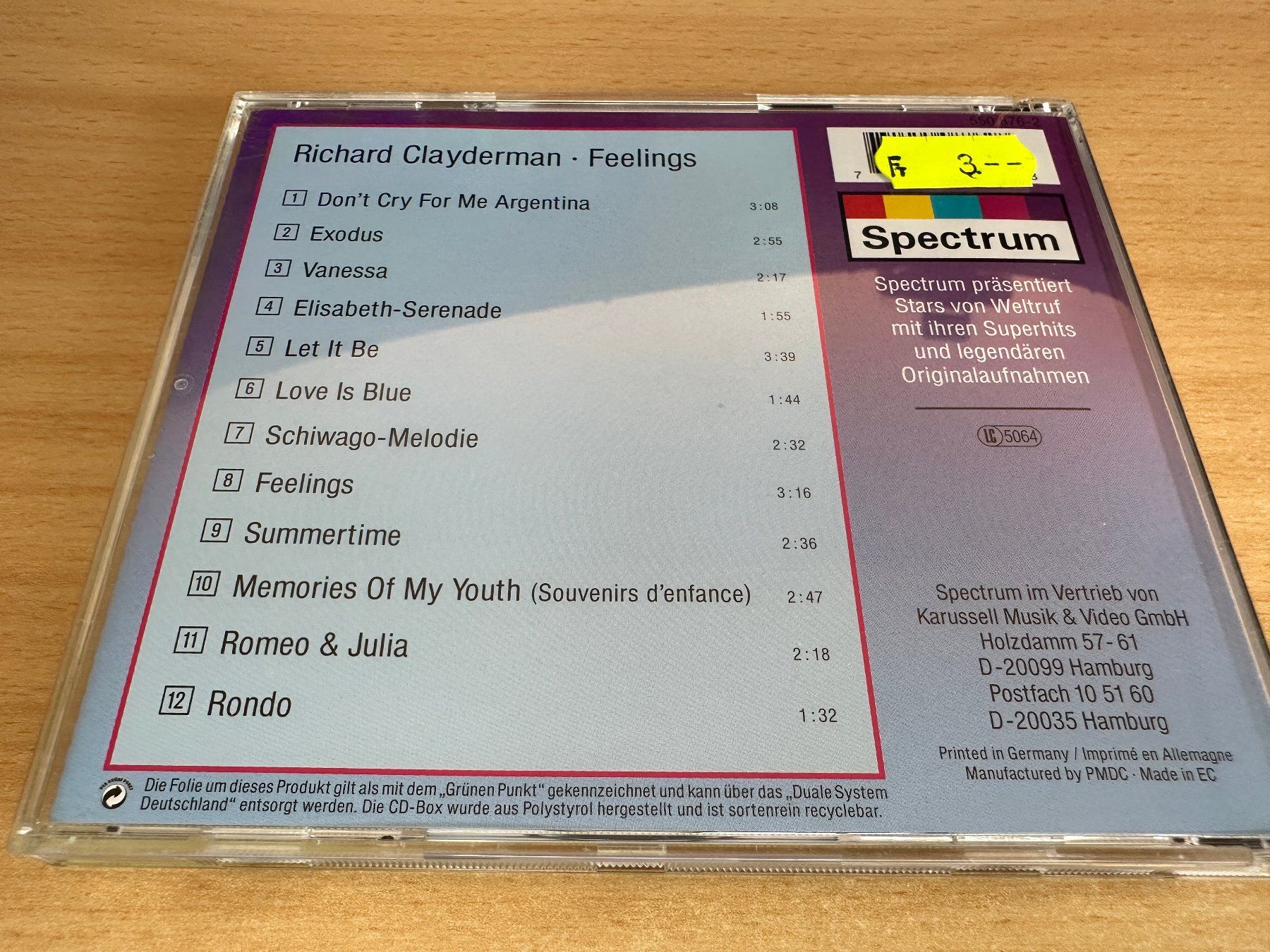 CD: Richard Clayderman – Feelings – Usato da Rikon im Tösstal venduto da Alpenmutz 1
