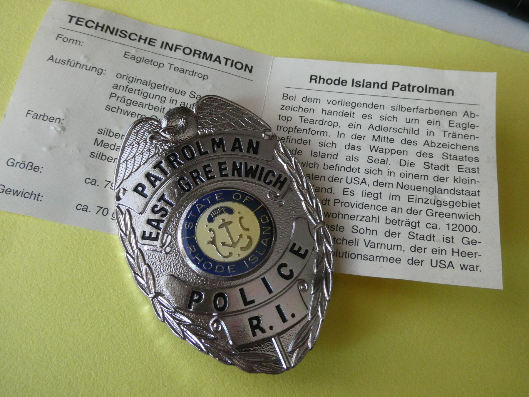 Medaglie: USA, Rhode Island Patrolman    Replika – Nuovo (secondo la descrizione) da Hinterforst venduto da Rohusri