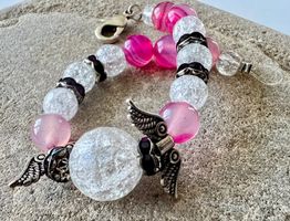 Bergkristall-Achat-Armband mit Engelsflügeln & Silber Unikat