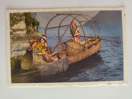 Costumi ticinesi Fischerboot mit Frauen Tessin dat. 1941