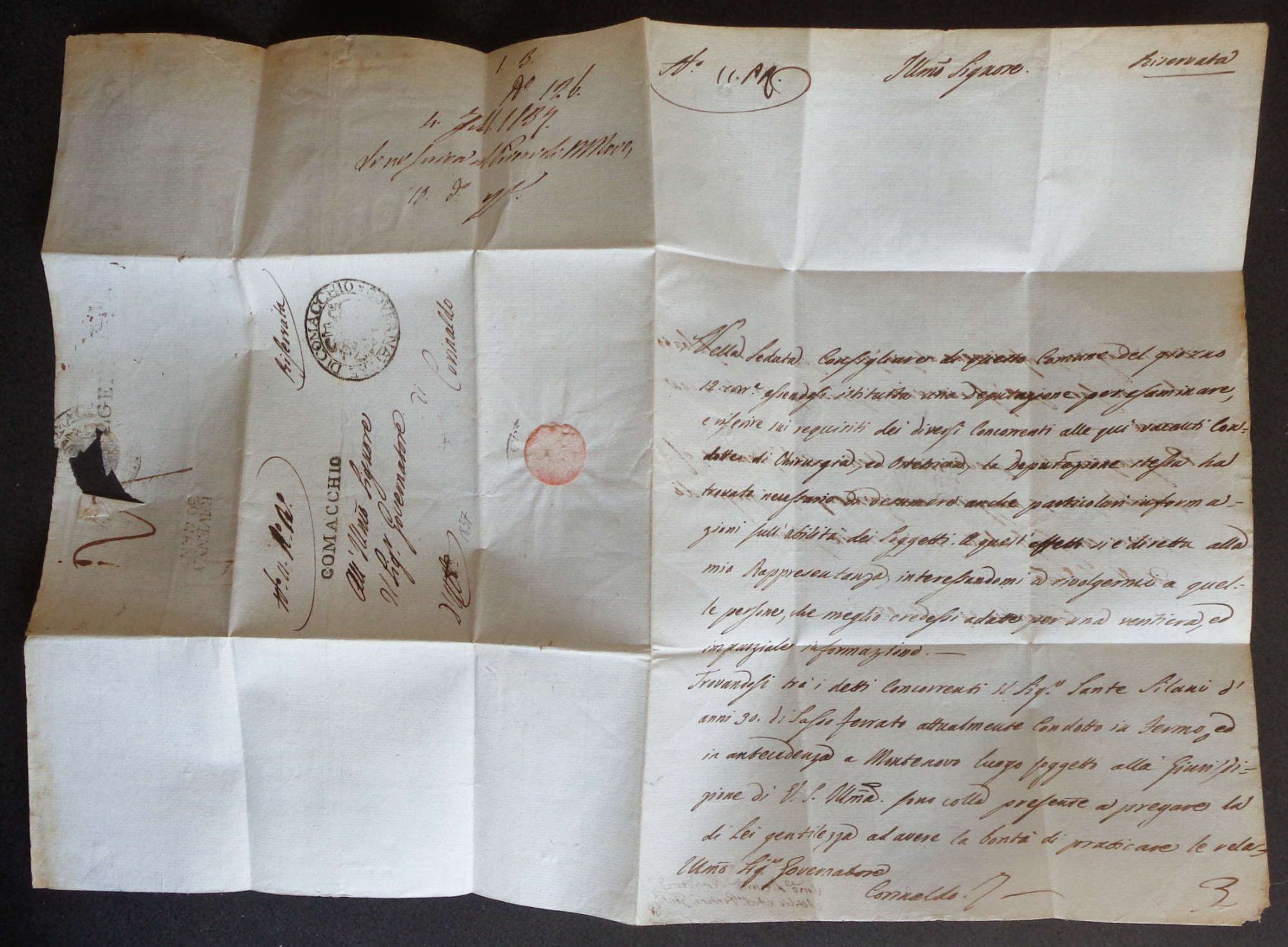 Tutti i francobolli: ITALIA 1837: Lettera da COMACCHIO a CORINALDO – Usato da Le Locle venduto da timbrettino 2