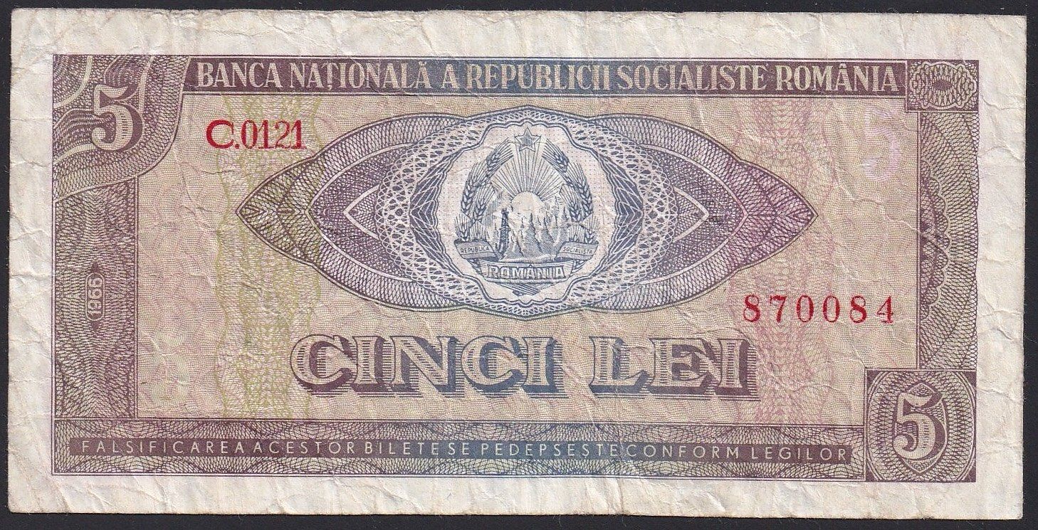 Banconote: Rumänien 5 Lei 1966 – Usato da Brugg AG venduto da banknoten_muesli