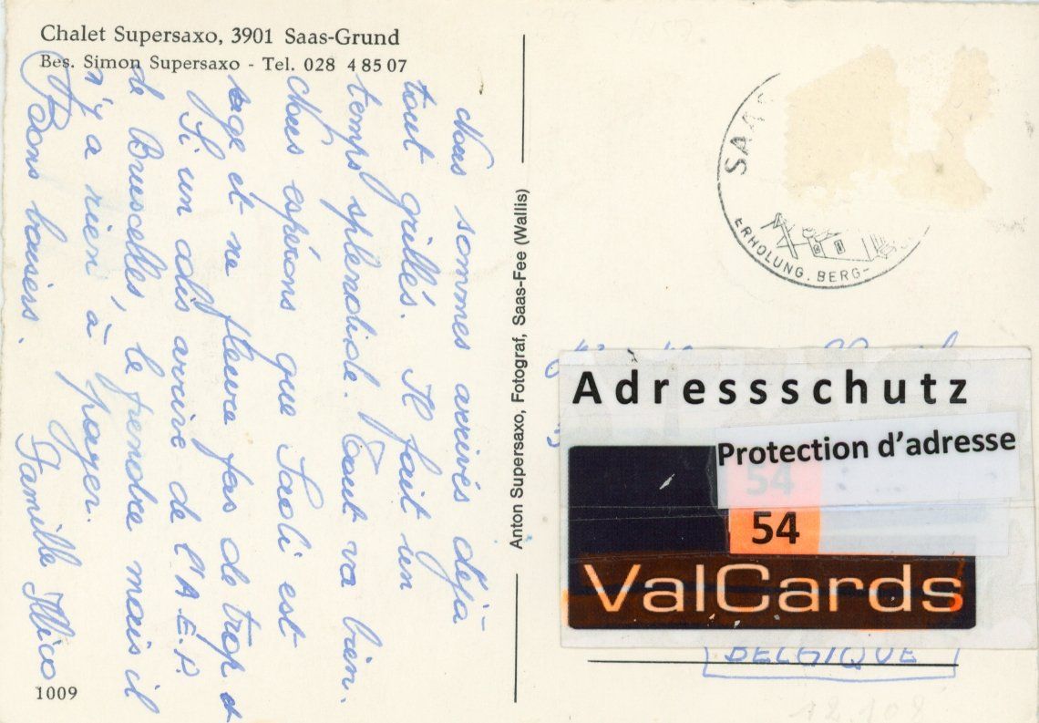 Cartoline postali: Saas Grund  VS  -   Chalet Supersaxo – Usato da Brig venduto da Valcards54 1