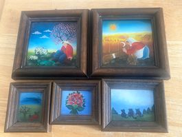 5er Set Hinterglasmalerei, Atelier Grösser, Handgemalt