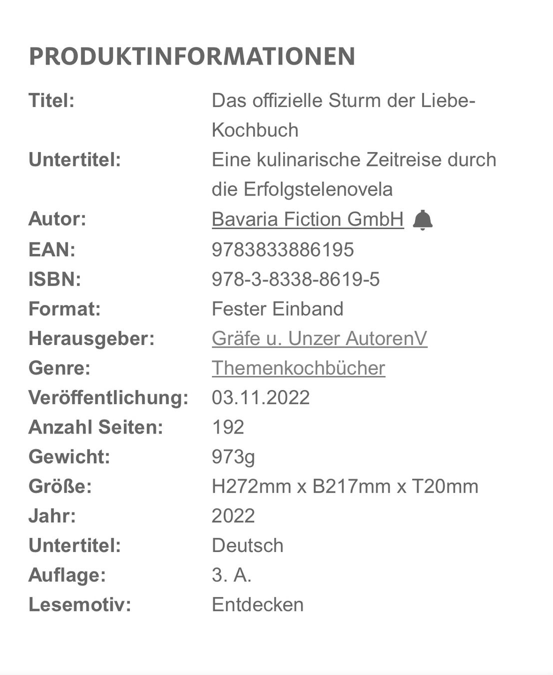 Libri: Kochbuch von "Sturm der Liebe" – Nuovo (secondo la descrizione) da Thürnen venduto da Lilie37 4