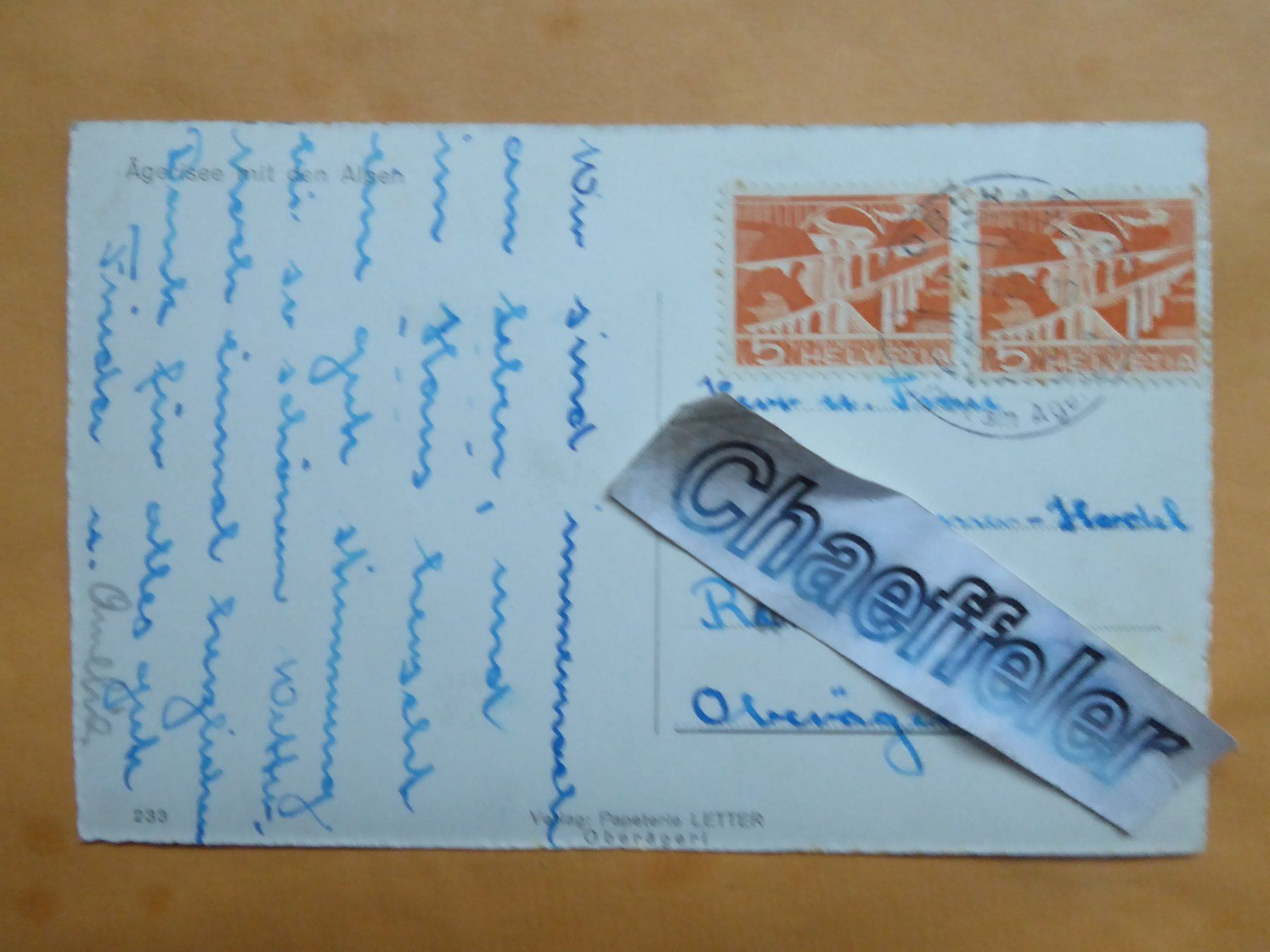 Cartoline postali: 1951 Ägerisee mit den Alpen – Usato da Zürich venduto da Chaeffeler 1