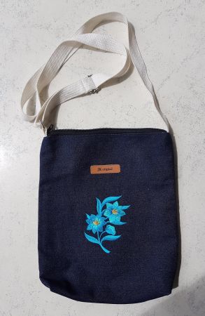 Jeans - Umhängetasche mit Blumenstickerei - Neu - 30x25cm