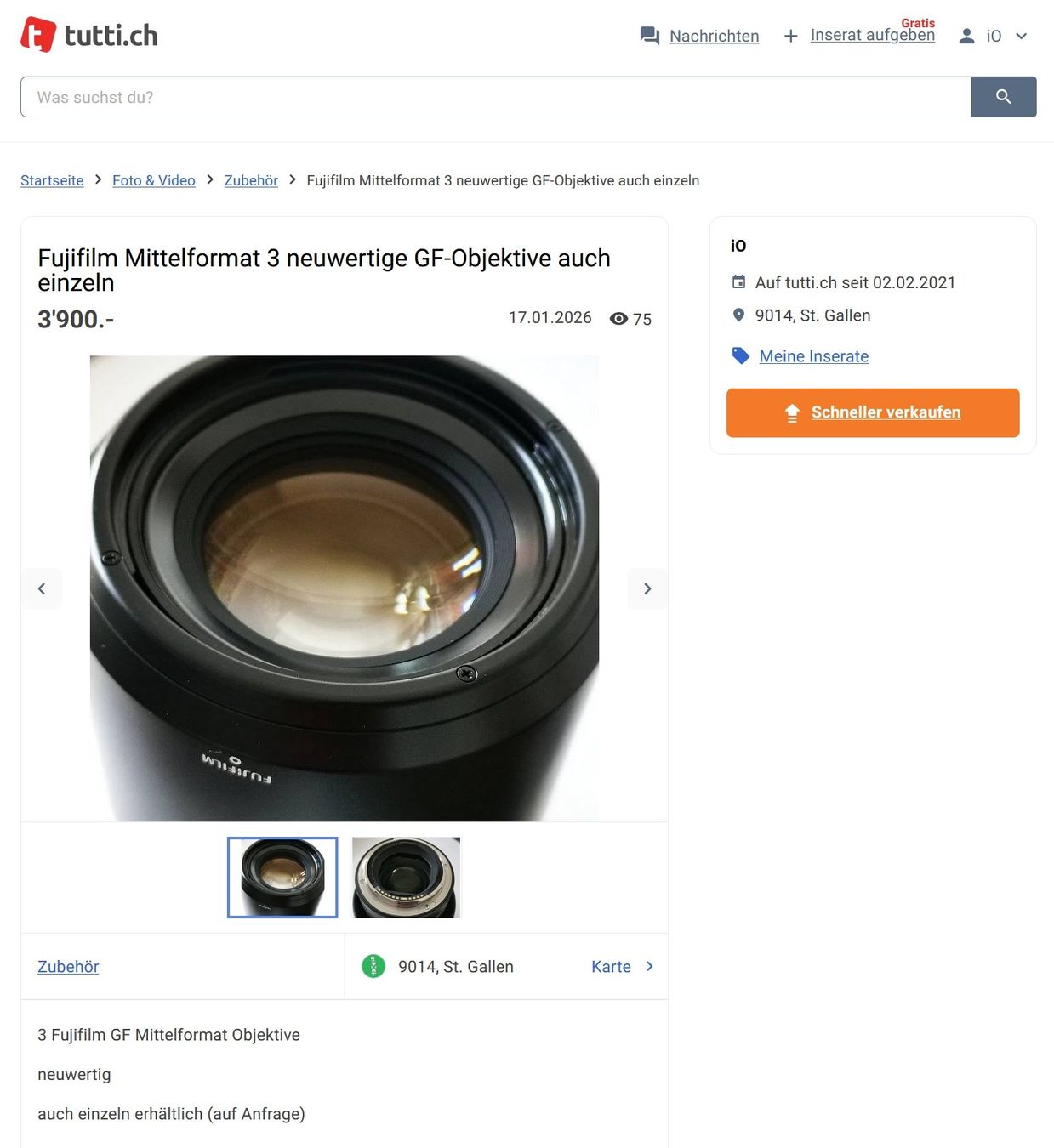 Fujifilm Obiettivi: Fujifilm Mittelformat GFX 3 Objektive neuwertig auch einzeln – Nuovo (secondo la descrizione) da St.Gallen venduto da Yellowsubmarine 5