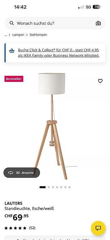 Lampen: Standleuchte Esche / Weiss – Gebraucht aus Rossrüti von Nure61