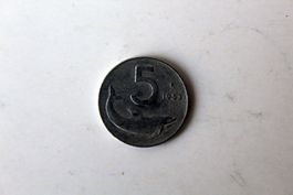 Italienlische 5-Lire Münze "Delfino"