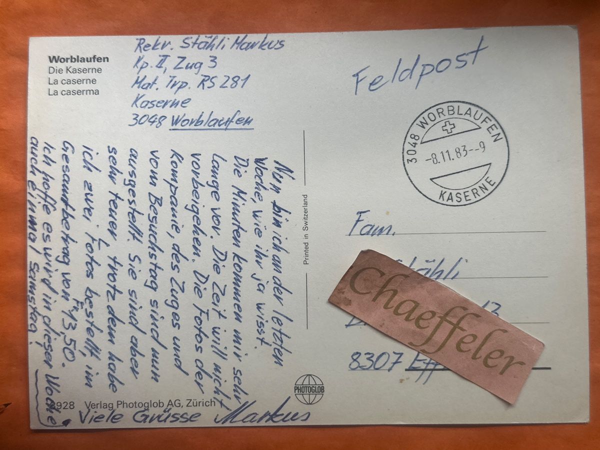 Cartoline postali: 1983 Worblaufen, die Kaserne. Feldpost – Usato da Zürich venduto da Chaeffeler 1