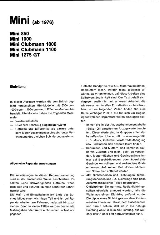 Libri: Reparatur Anleitung Mini 850 / 1000 – Usato da Rottenschwil venduto da Willys_jeep 2