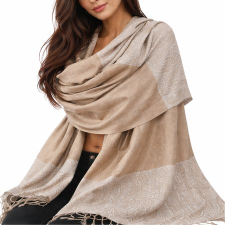 Schal Paisley Viskose Cafe- Beige Pashmina 215 x 75 cm