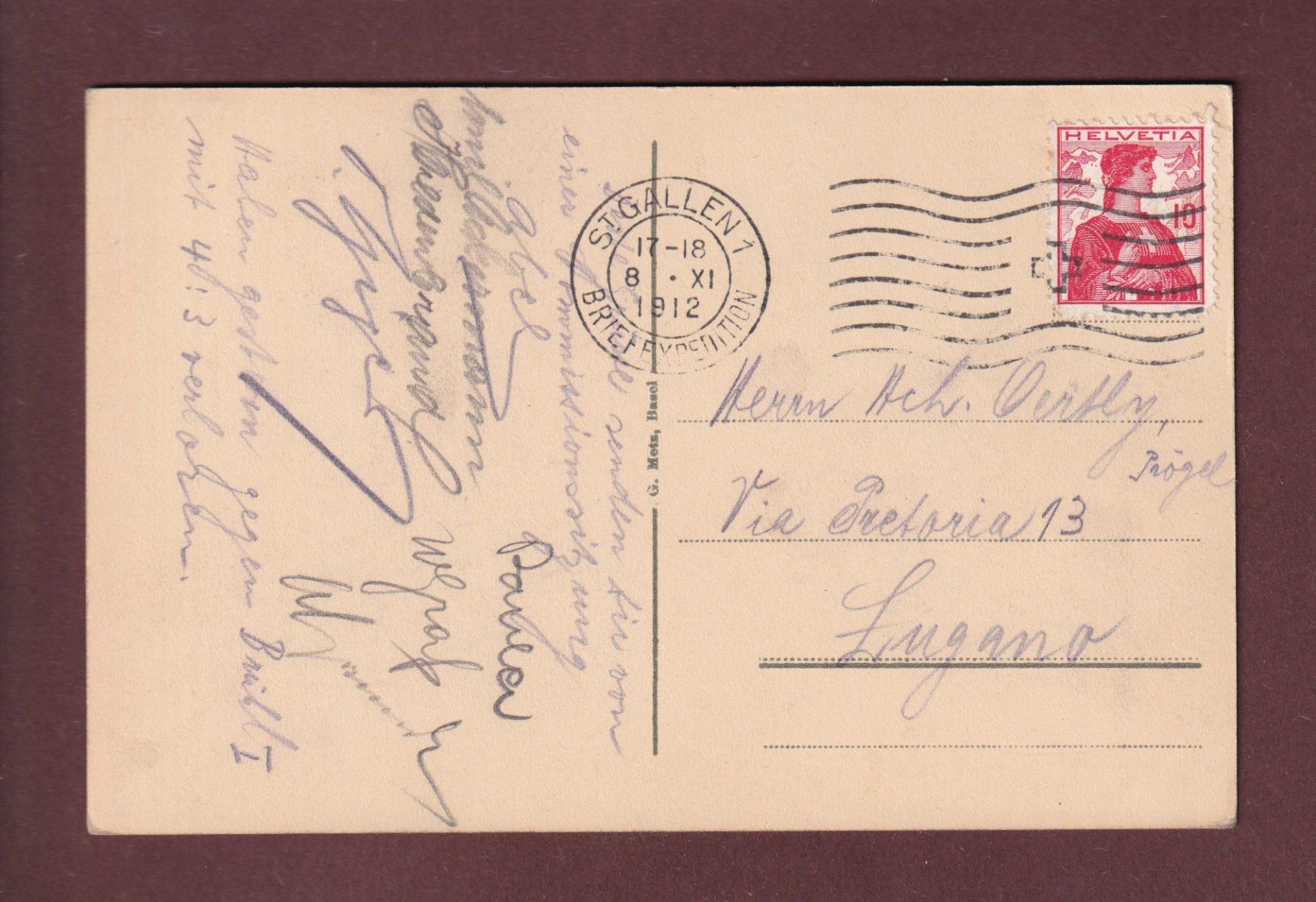 Cartoline postali: ST. GALLEN - Müller-Friedbergstrasse - 1912 – Usato da Pully venduto da nicecards 1