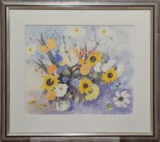 Aquarell-Bild mit Rahmen, 85x76 cm