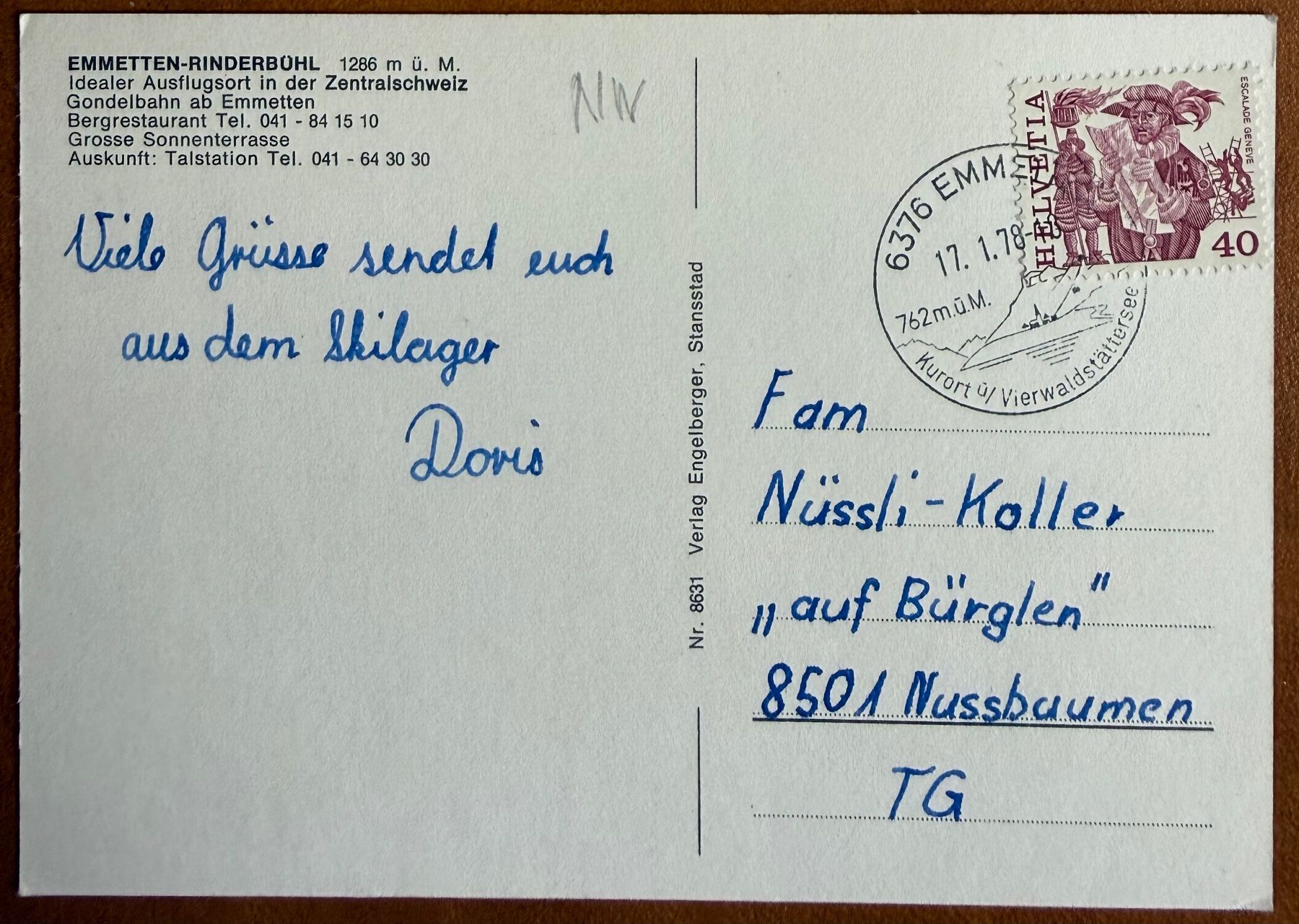 Cartoline postali: Emmeten - Rinderbühl - Gondelbahn - 1978 – Usato da Lutry venduto da Ediego 1