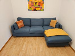 Blaues 3-Sitzer-Schlafsofa mit Chaiselongue