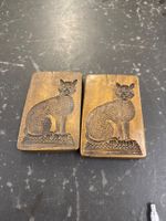 Antike Holzmodel Paar Katzenmotiv Gebäckform