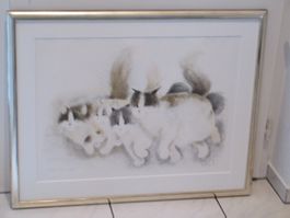 Dede Moser Orig.-Litho   LES VOILA   Weissblattgold.Rahmen
