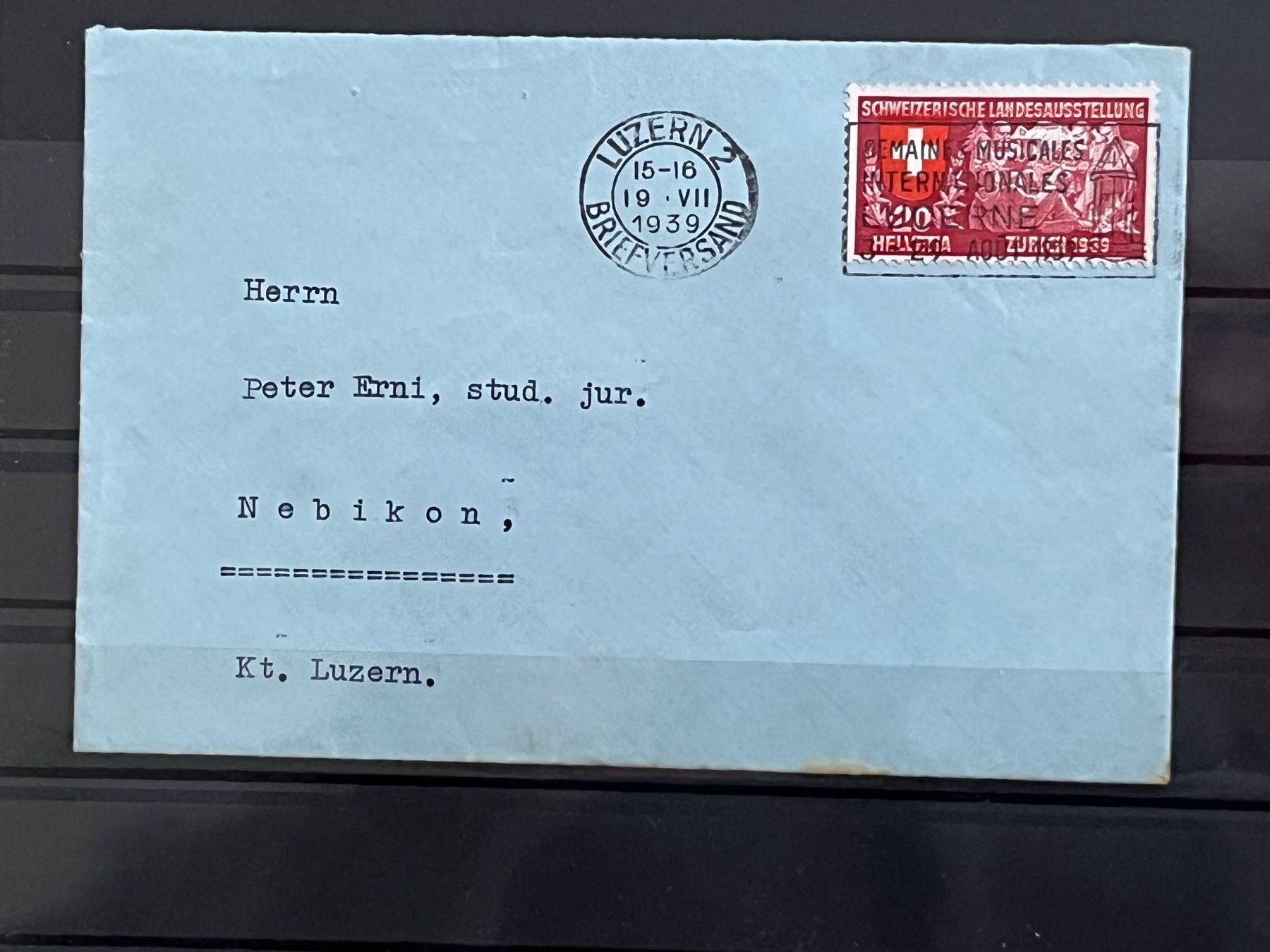 Alle Briefmarken: Brief Luzern-Nebikon, 1939 – Gebraucht aus Romanshorn von luxcollect