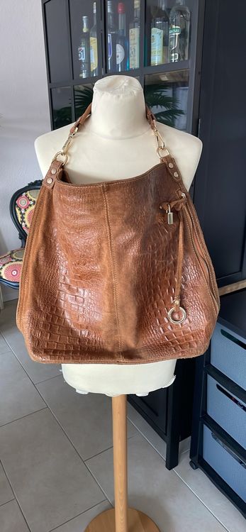 Sac Del Giudice Roma Cuir Taupe Et Orange - Neuf - Magnifique !
