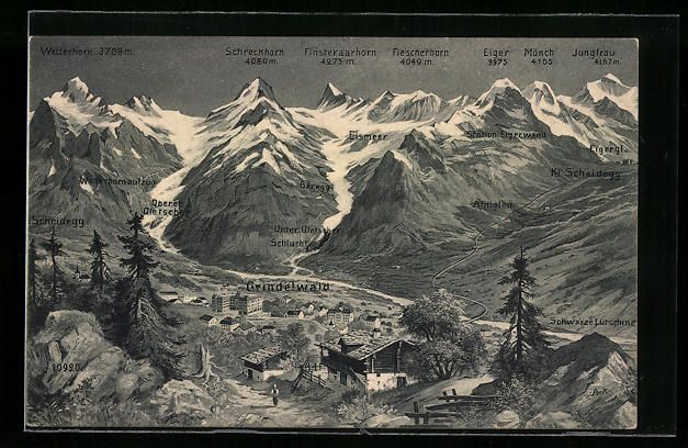 Cartoline postali: AK Grindelwald, Ortsansicht mit Alpen – Usato da Berlin venduto da bartko-reher