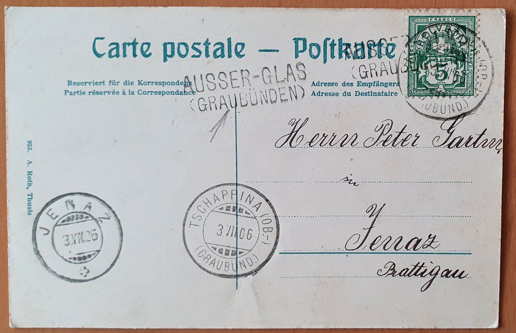 Cartoline postali: Piz Beverin 1906 - mit Stabstempel Ausser-Glas – Usato da Kreuzlingen venduto da Rschweiz1 1