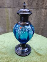 Vintage Duftlampe/Öllampe, blaues Glas, Handbemalt, Top!